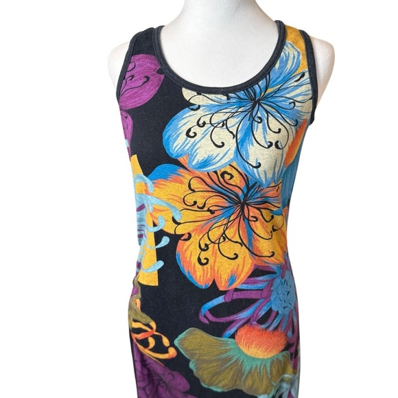 The Kit by Daniel Vosovic Midi Tank Dress Black Floral Camelia Large Art Deco - Picture 2 of 11
